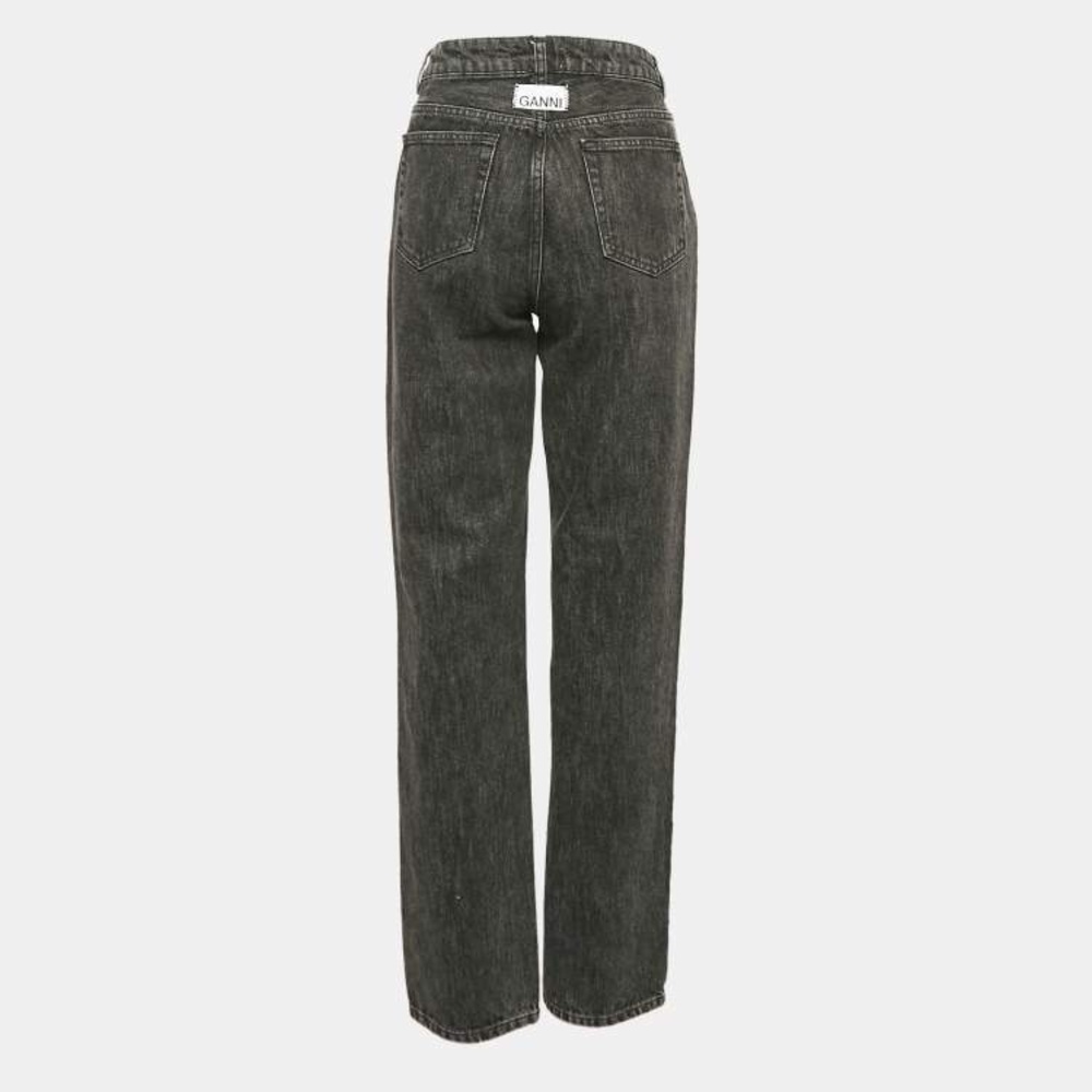 Ganni Washed Denim High Waisted Jeans Phantom Black Straight Size 27
